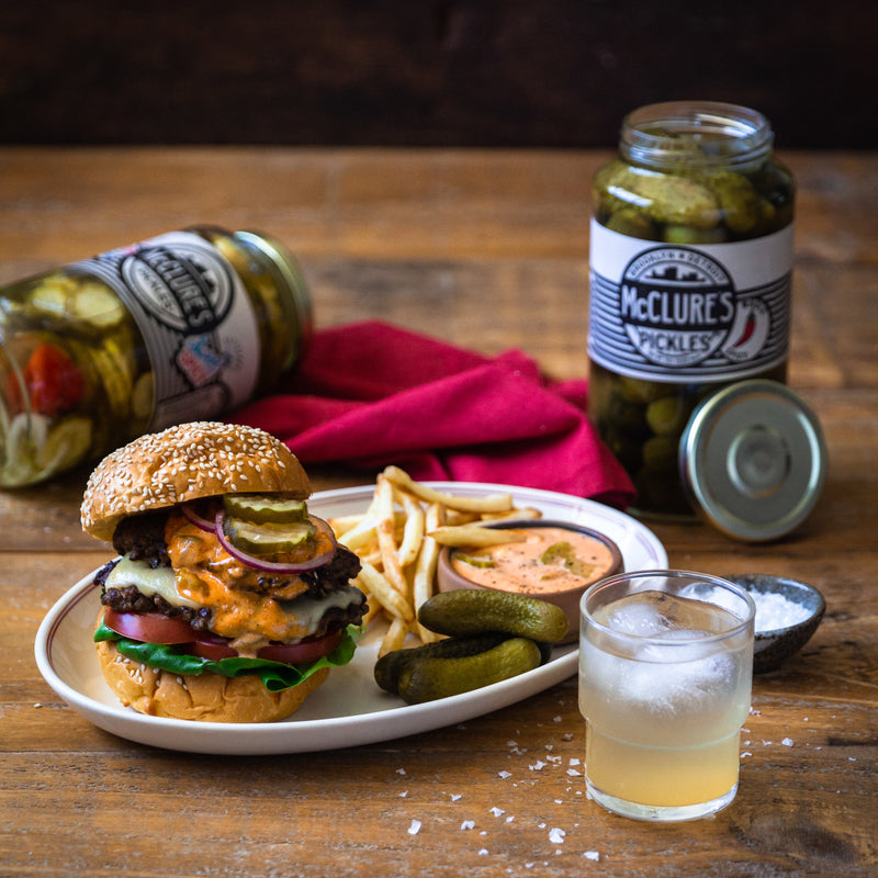 Smash Burgers with McClure's Sweet & Spicy Pickles